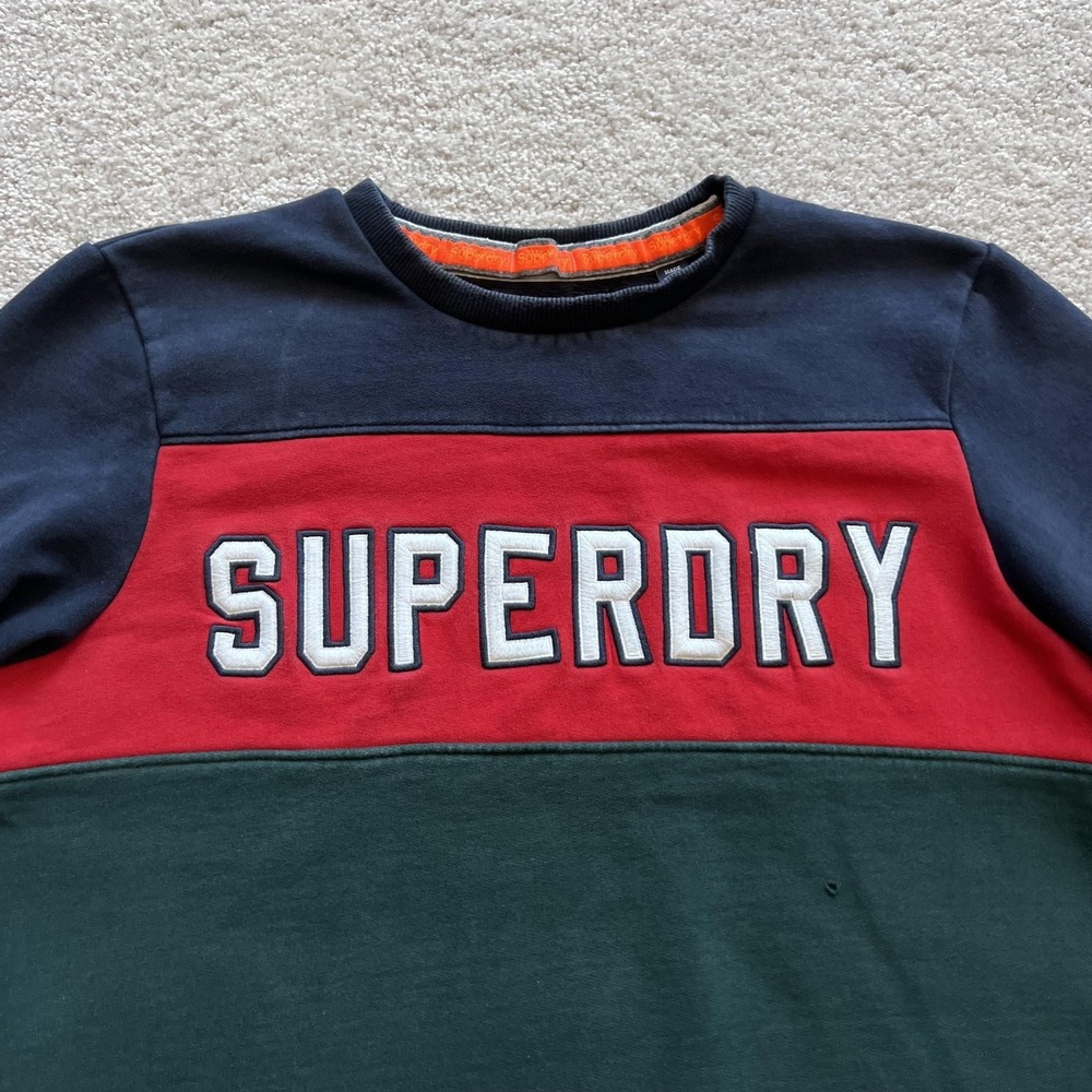 Superdry Sweatshirt Mens XL Navy Red Green Fleece Crewneck Sport Logo Colorblock - Picture 6 of 16